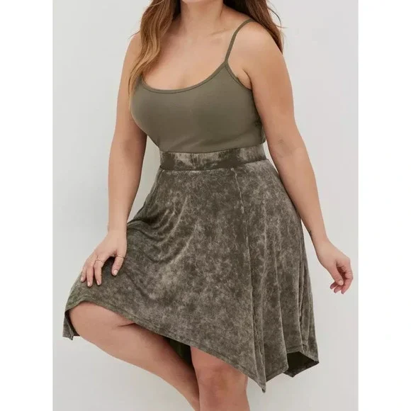 Torrid Handkerchief Mini Skirt Super Soft Washed Olive Plus Size 3 3X Grunge - Picture 11 of 11